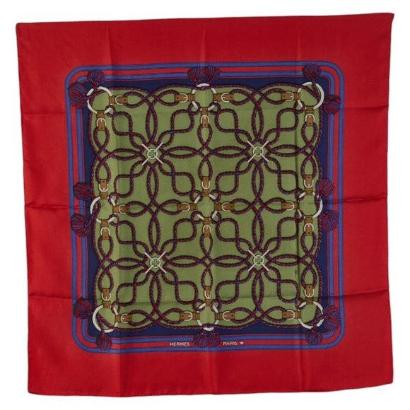 Hermes Carré 80 Rope Belt Tassel Scarf Muffler in Red, Green, and Multicolor ... - Picture 1 of 8